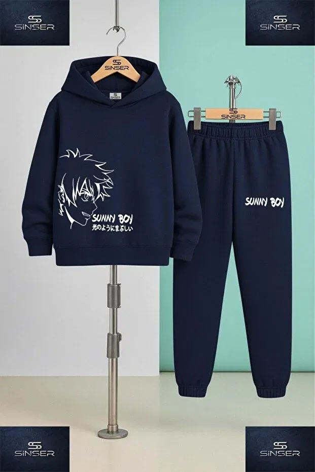 Детский комплект спортивных костюмов для мальчиков с принтом Sunny Boy White Ss Sinser, Siya - Gray - Navy Blue — фото 4