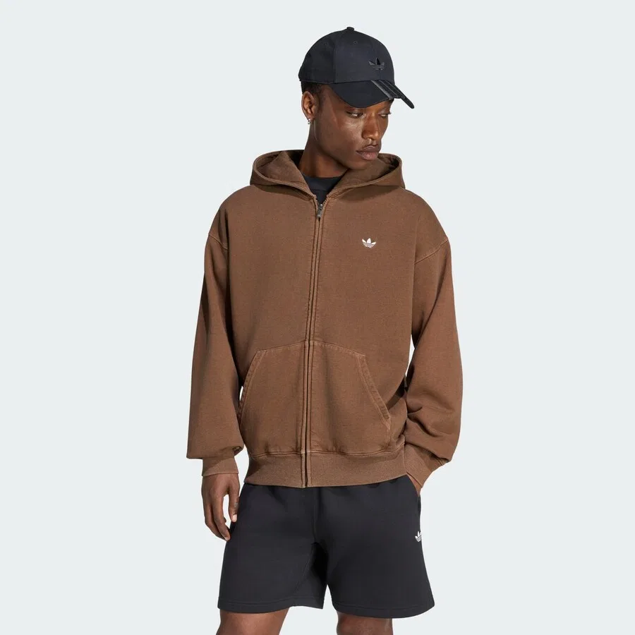 Худи на молнии ADIDAS ORIGINALS 'Trefoil Essentials' коричневого цвета — фото 2