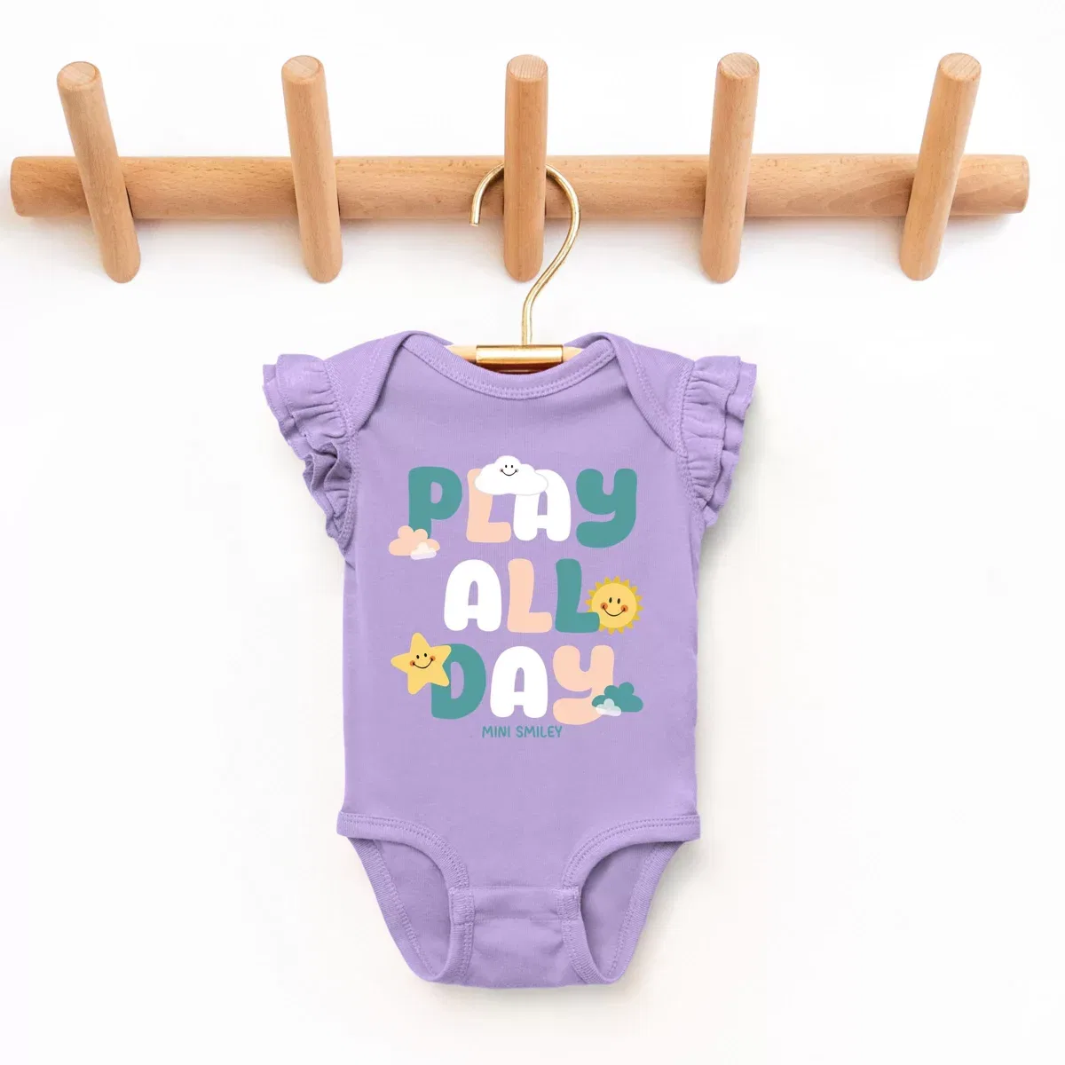 Детское боди для девочек с принтом Mini Smiley Play All Day The Juniper Shop, Lavender — фото 2