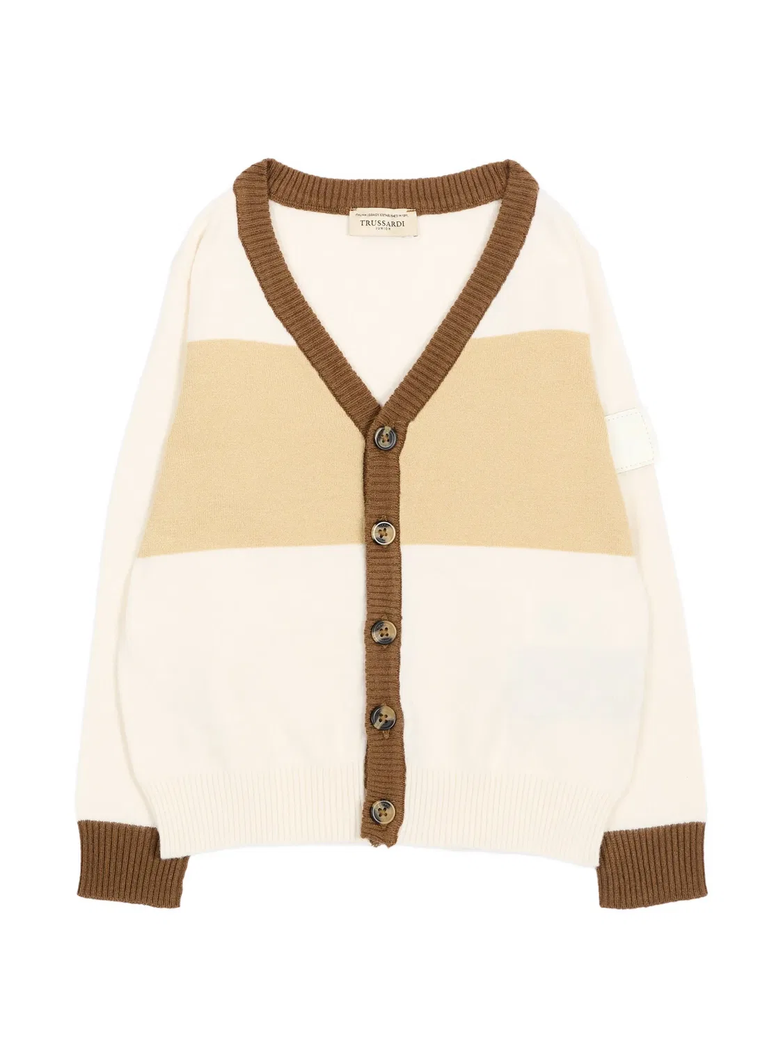 Кардиган в стиле колор-блок с V-образным вырезом Trussardi Junior, нейтральные цвета