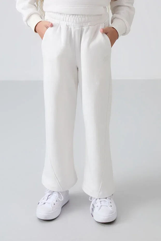 Детский спортивный комплект для девочек хлопковый Ecru cotton inside hairy soft textured standard fit embroidered girl's tracksuit set Tommy Life, Ecru/Ecru — фото 3