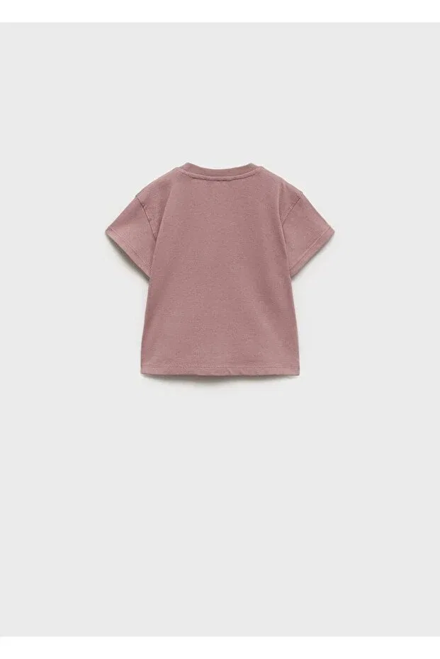 Детская хлопковое футболка с принтом Mango Baby, Pale Pink — фото 2
