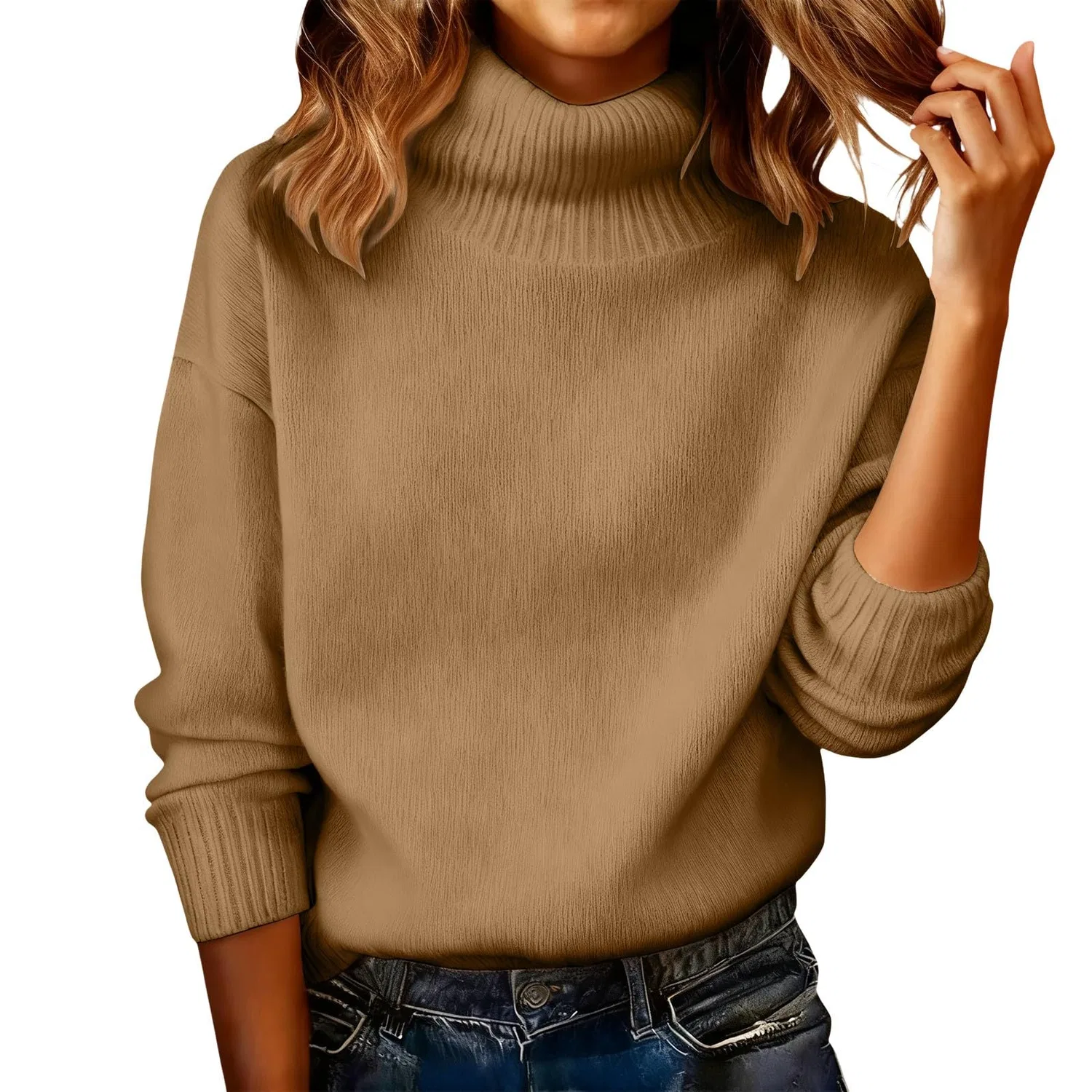 Женский свитер с высоким воротом оверсайз, Dark Khaki