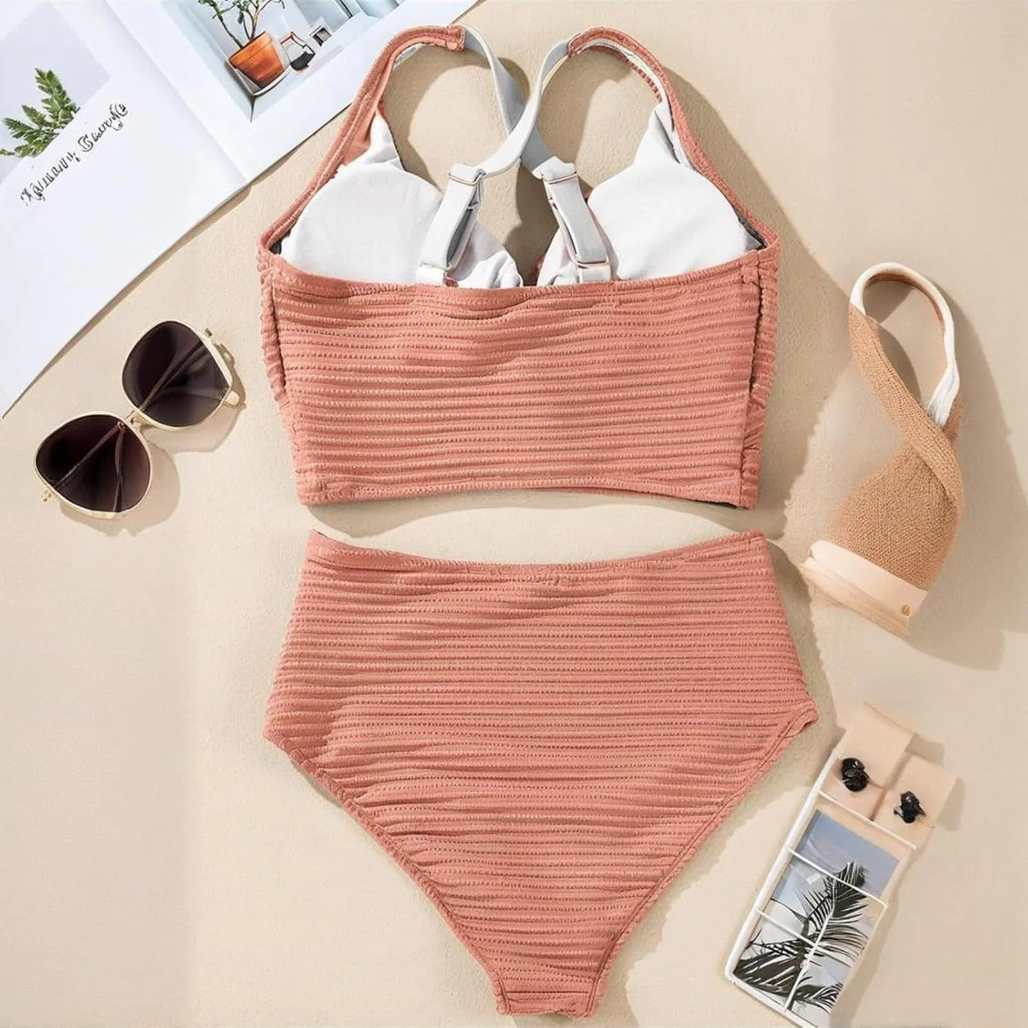 Женский купальный бикини-сет с высокой талией Hersea, Light Pink — фото 3