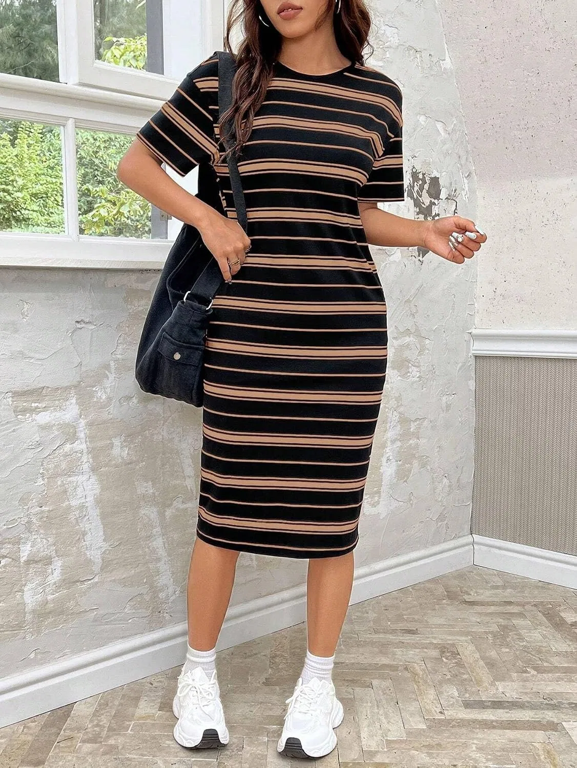 Женское повседневное платье с запахом и разрезом Bodycon, Brown — фото 2
