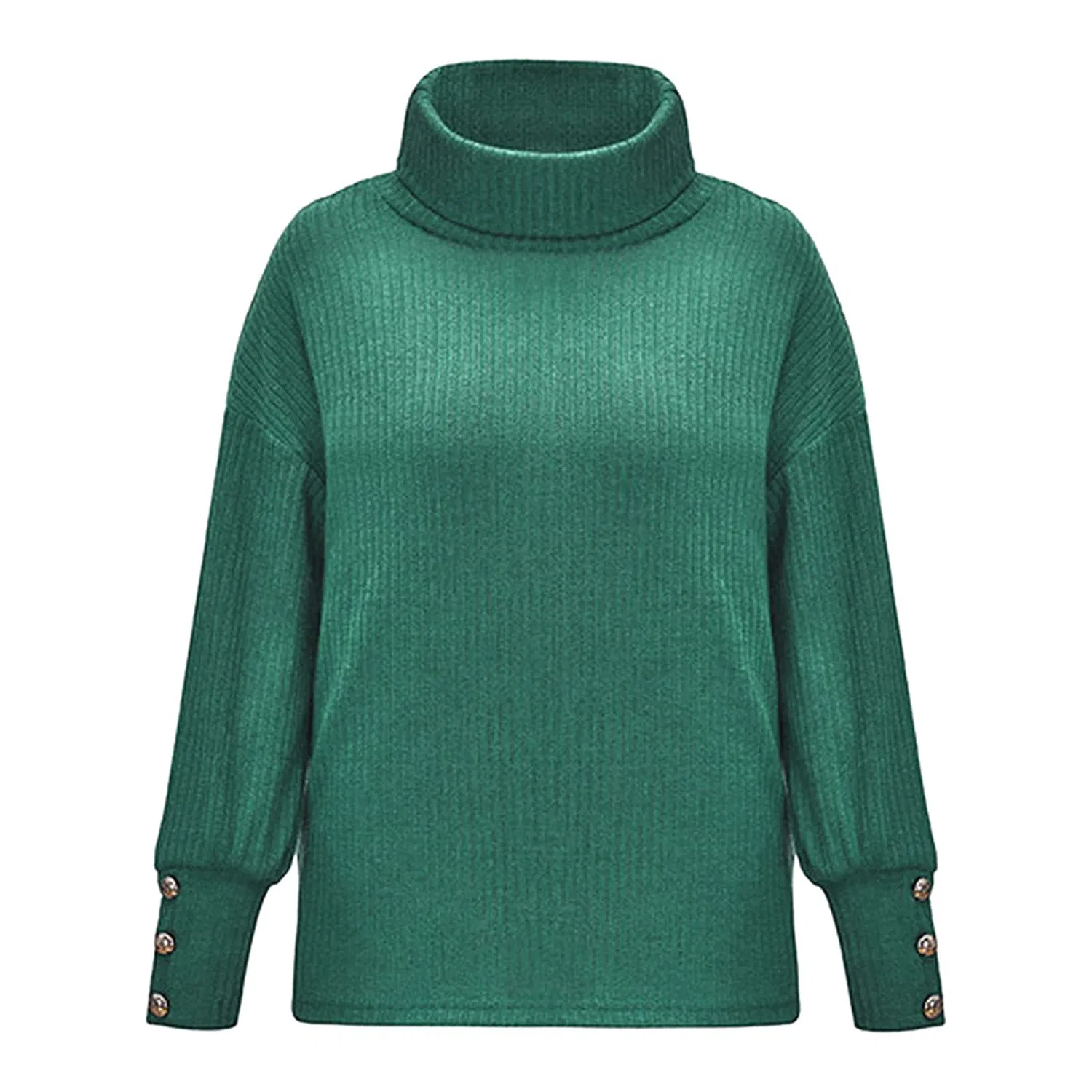 Женский свитер с высоким воротником с пуговицами Loose Sweater, Green — фото 3