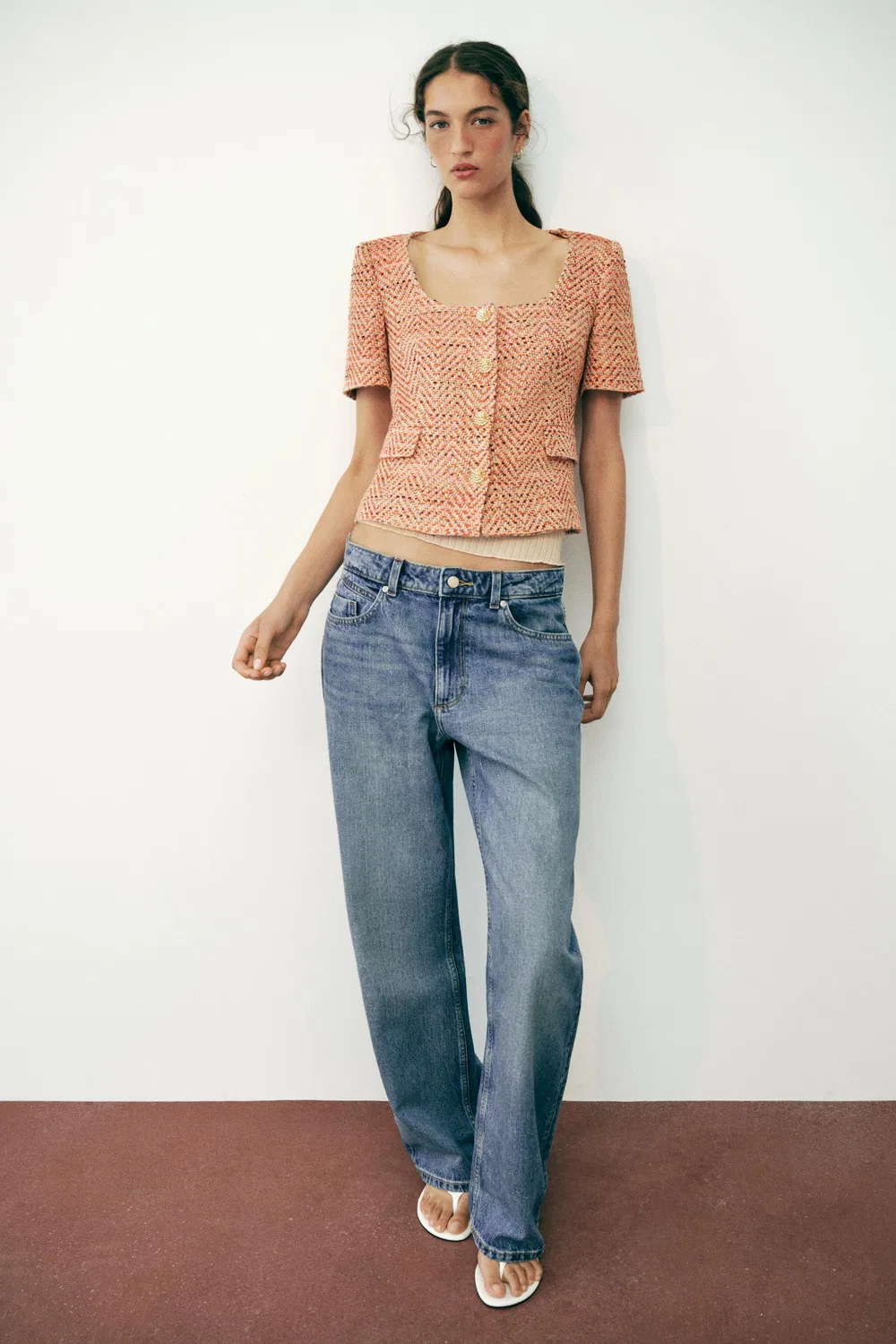 Блейзер с короткими рукавами и круглым вырезом ZARA, Orange