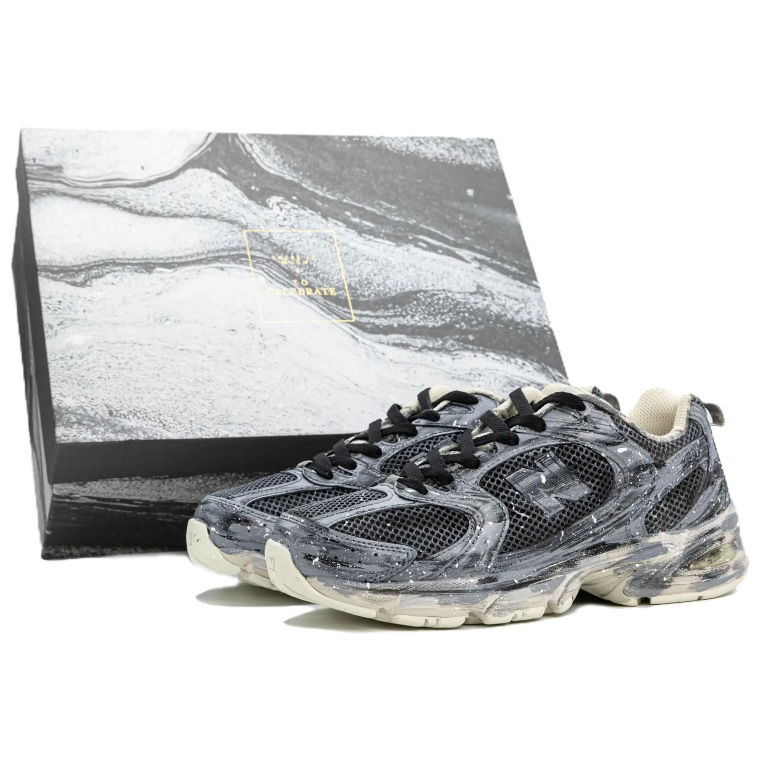 

New Balance Нью Баланс 530 противоскользящие износостойкие низкие кеды повседневные беговые унисекс черный серый - черный серый [мраморная коробка], цвет Black Gray[Marble Box]