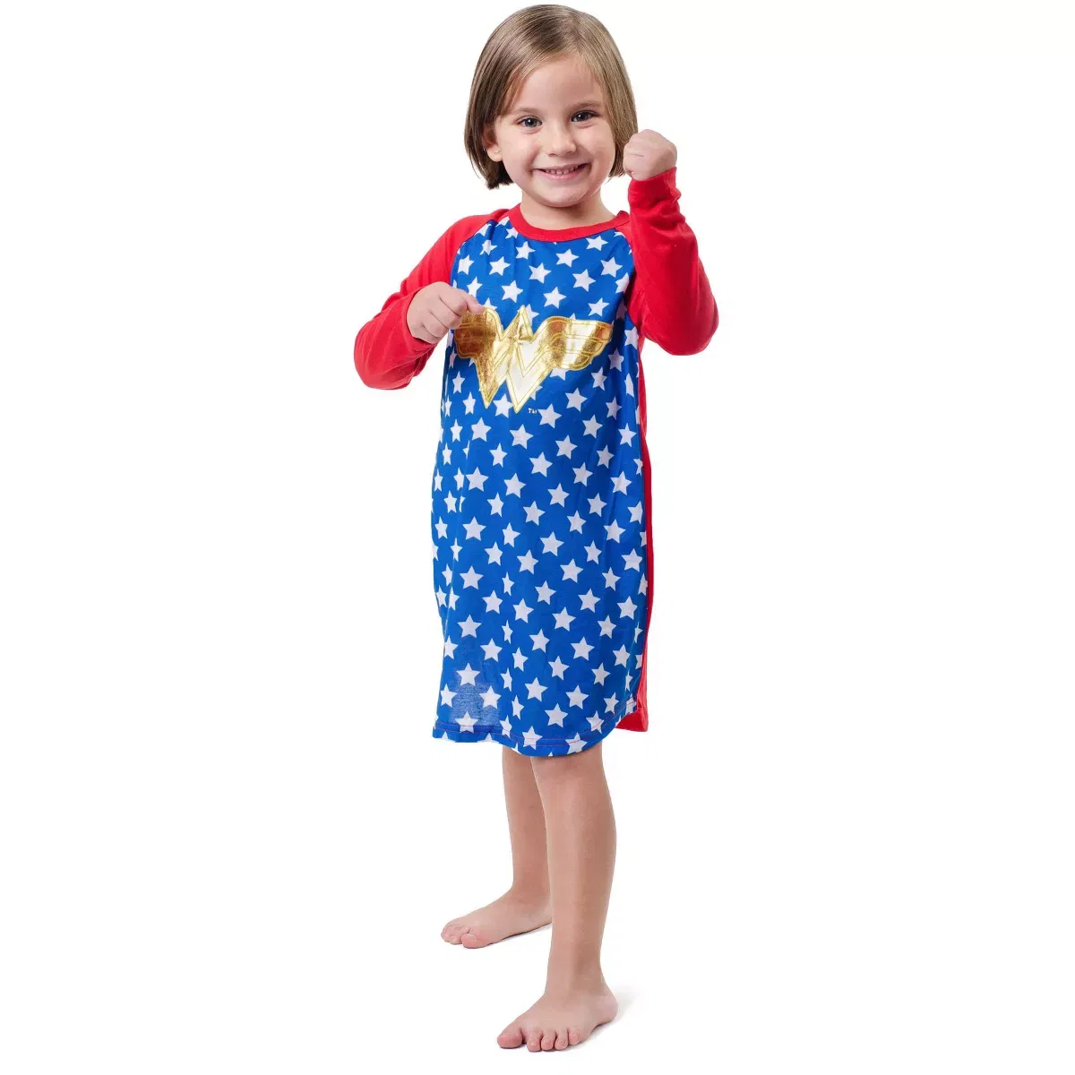 Детская ночная рубашка с длинным рукавом с принтом Wonder Woman Raglan Gold Foil Wonder Woman, Blue — фото 4