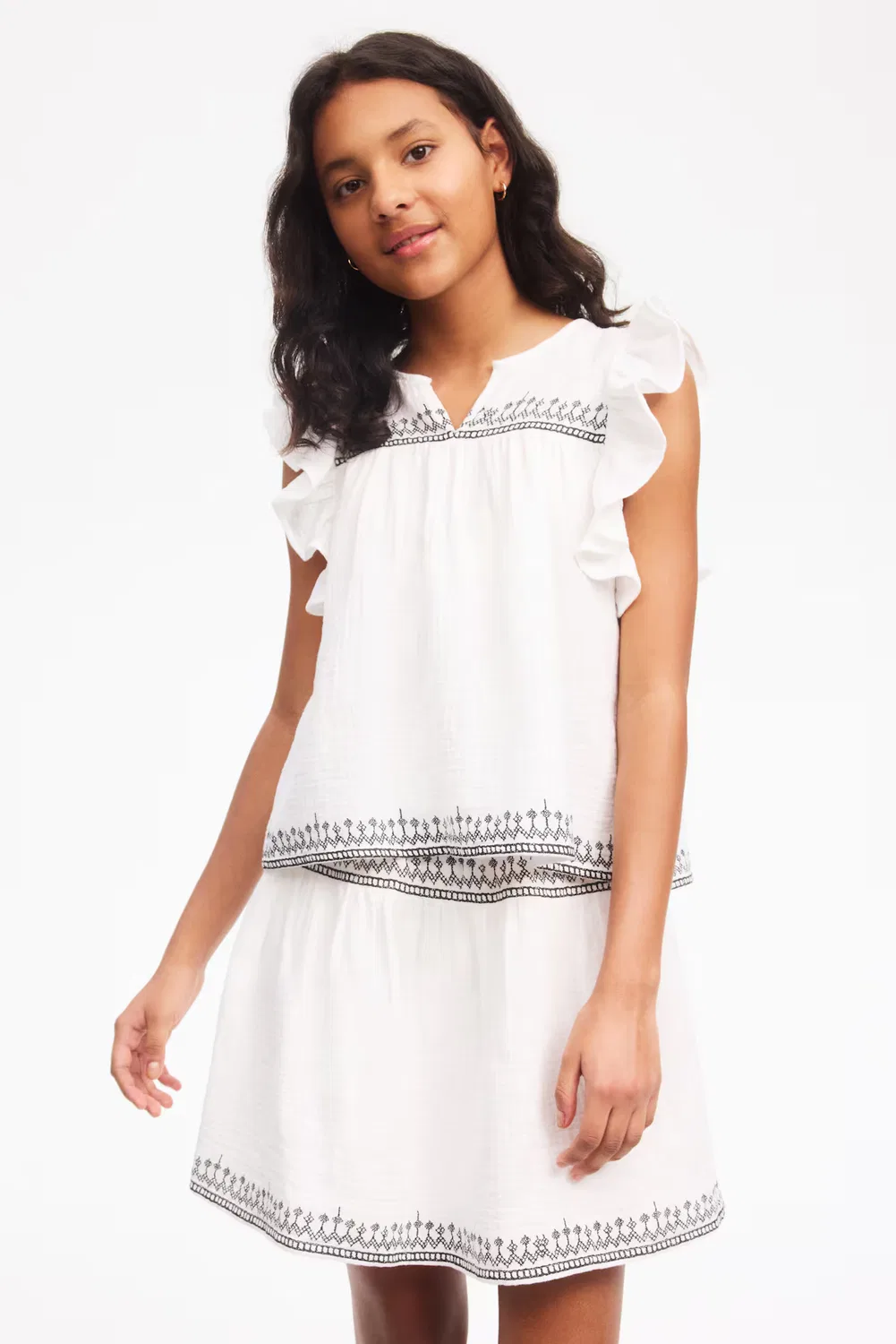 Комплект из двух предметов из муслина с вышивкой H&M, Weiß