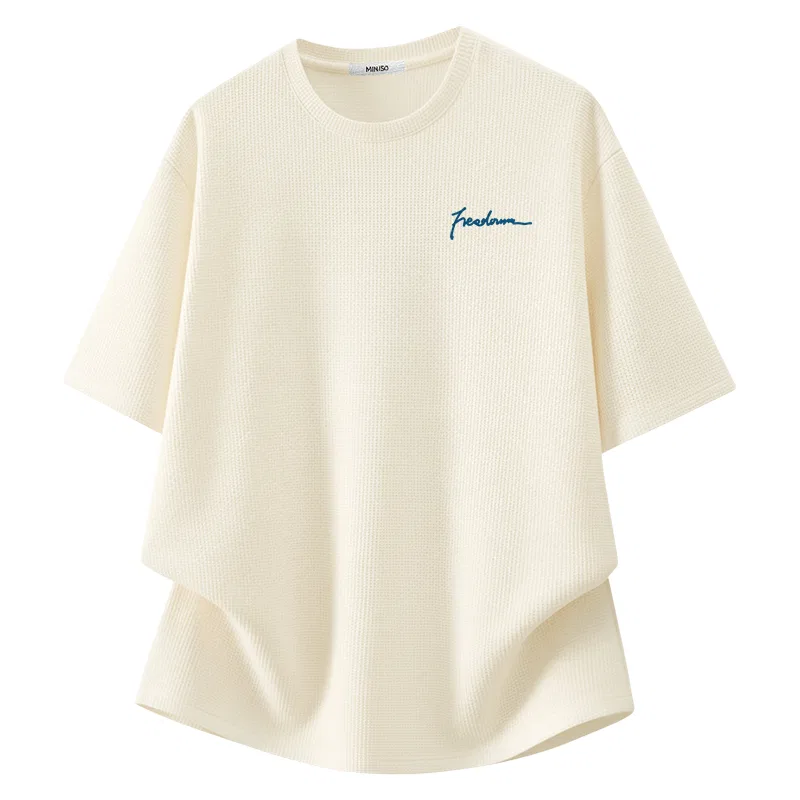 Детская футболка с принтом Good Luck Comes to Chest Logo MINISO, Light Beige