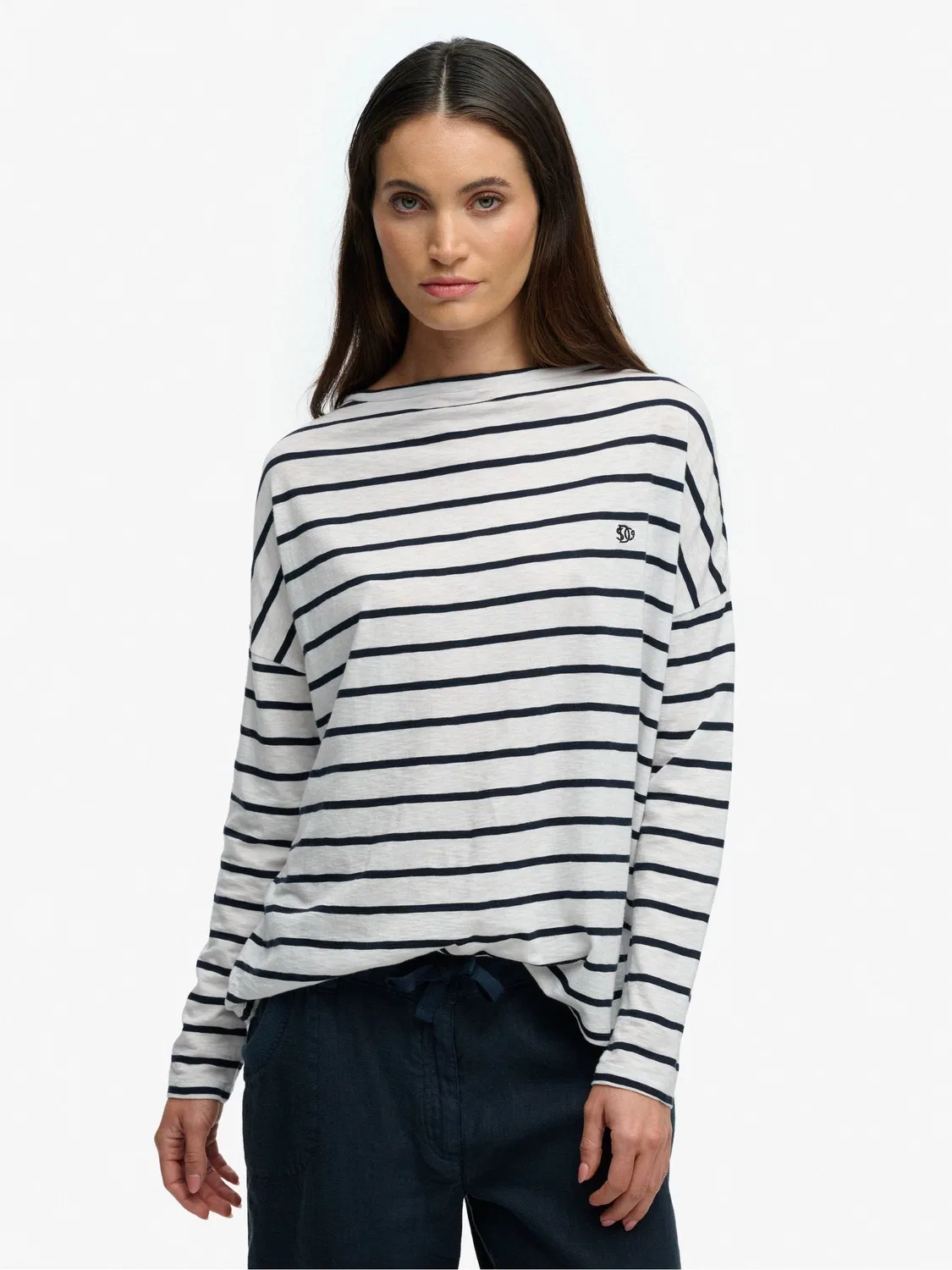 Топ с логотипом Superdry, Boat Neck, White Stripe — фото 2