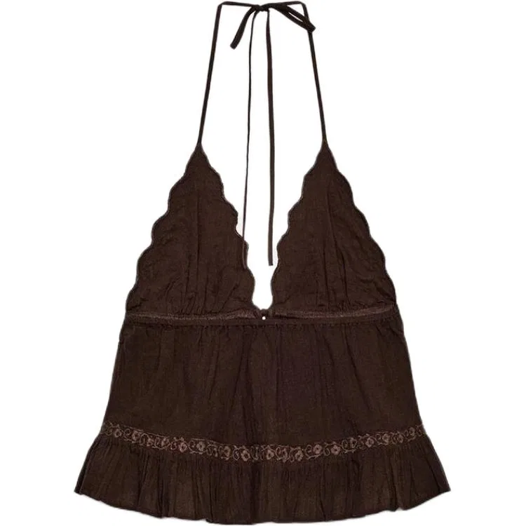 Женское хлопковое камисоле Brown ZARA, Brown — фото 3