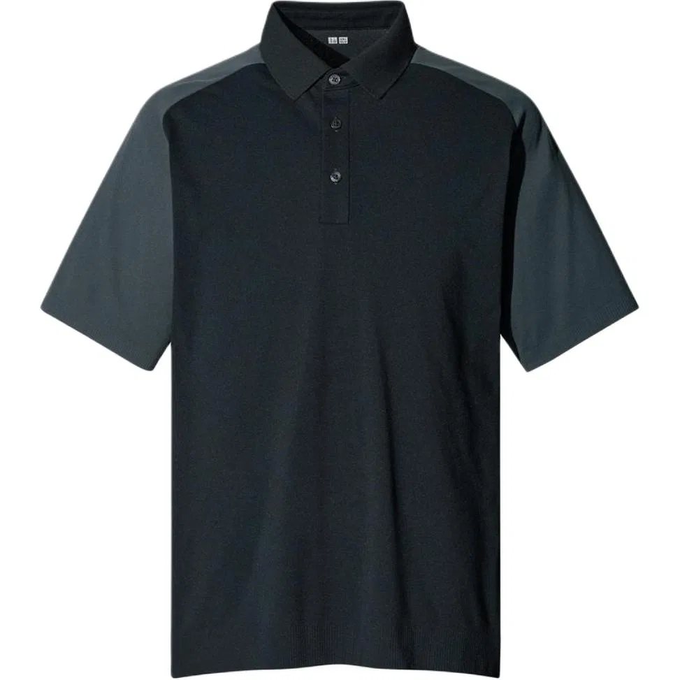 Поло с воротником, прямая посадка, UNIQLO, Black