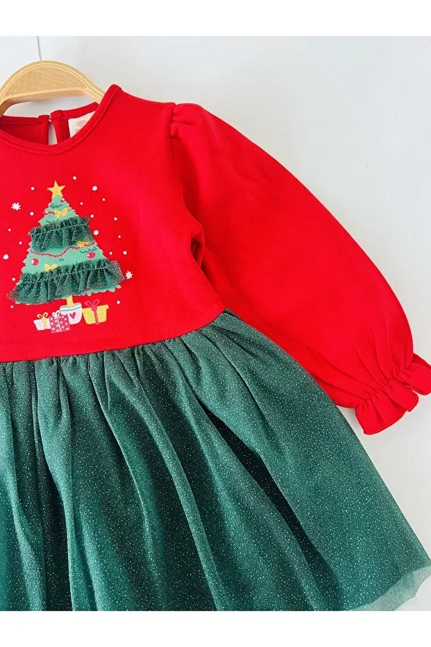 Детское платье для девочек с принтом Christmas Colored Baby, Red — фото 2