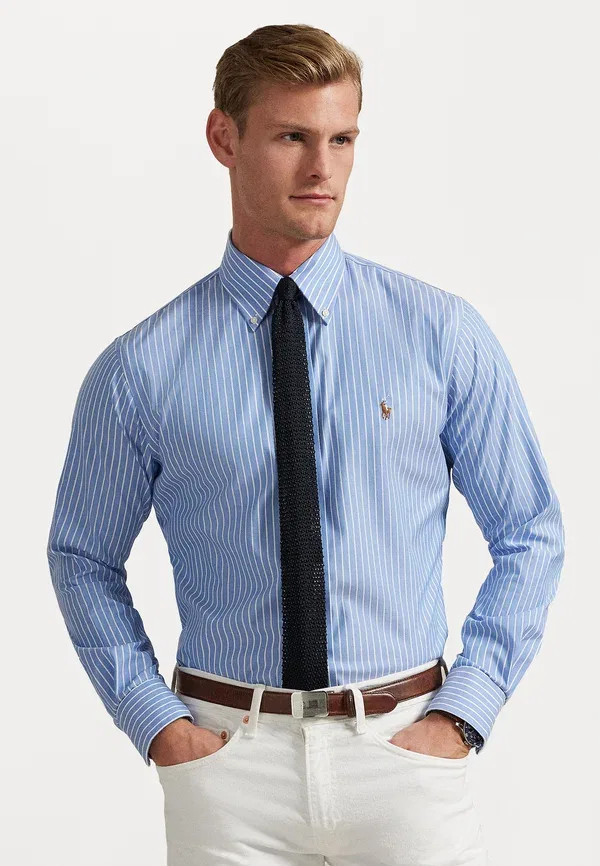 Рубашка с узором в полоску Custom Fit Striped Pinpoint Oxford Shirt Polo Ralph Lauren, Azure, White, белый