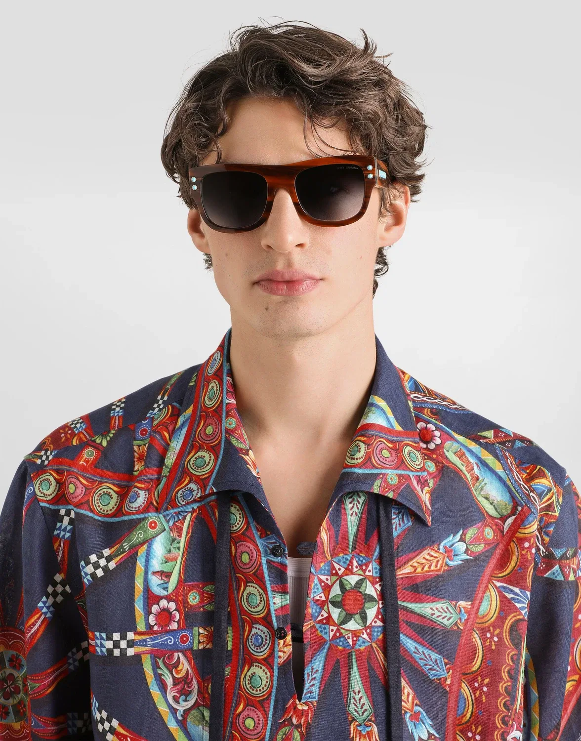 Рубашка из льна с гавайским узором в стиле карретто DOLCE & GABBANA, бежевый — фото 4