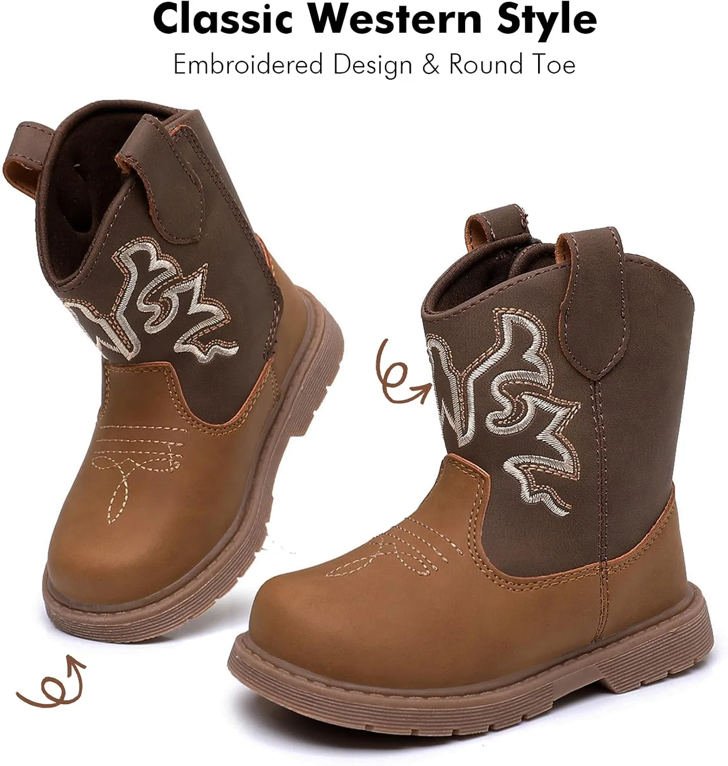 Детские сапоги в ковбойском стиле с принтом Ahannie, Deep Brown/Brown — фото 3