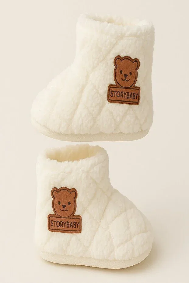 Детские пинетки-сапожки безрукавные с принтом Baby panduf booties unisex knitwear welsoft anti-slip sole (sole size 12cm) nursery shoes 6-12 months Dinamik Çocuk, White — фото 2