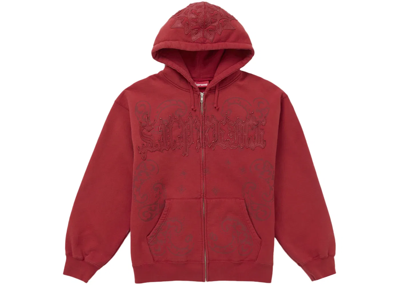 Мужская худи с кожаной аппликацией на молнии Supreme Sweatshirt, Burnt Red