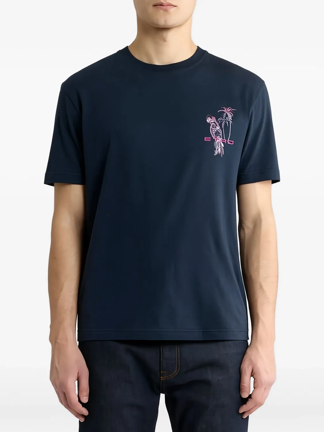 Футболка с вышивкой попугая, синяя ETRO, синий