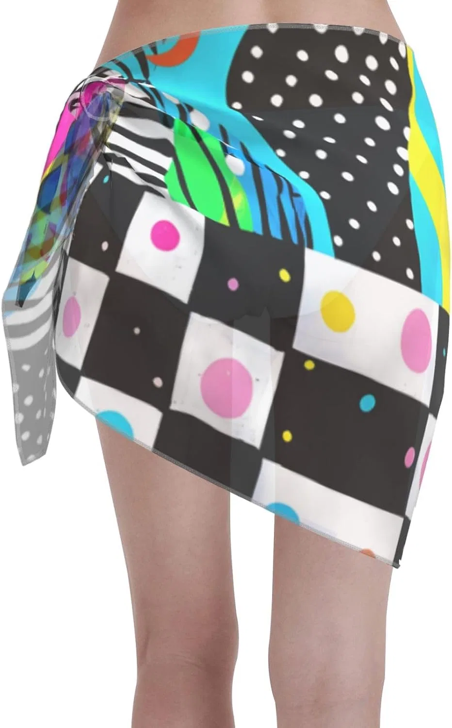 Женская пляжная накидка с принтом в клетку, 80s Checkered, Light Blue — фото 2
