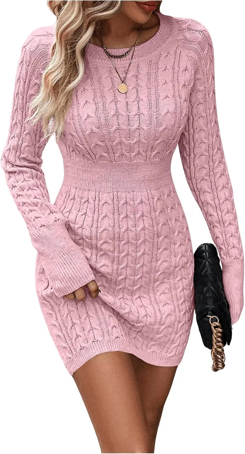 Женское облегающее платье с кабельной вязкой, Pink