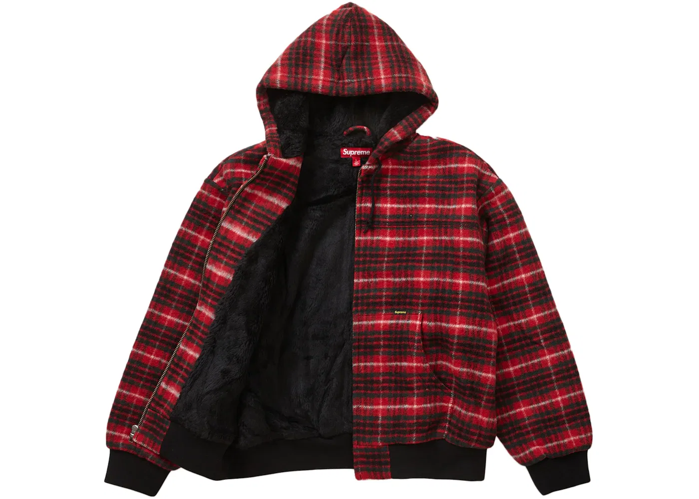 Мужская куртка с капюшоном из шерсти в клетку Supreme, Red — фото 2