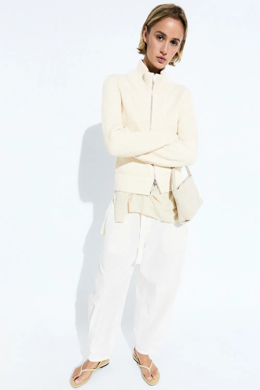 Кардиган Massimo Dutti 100% Cotton Purl Knit, кремовый — фото 3