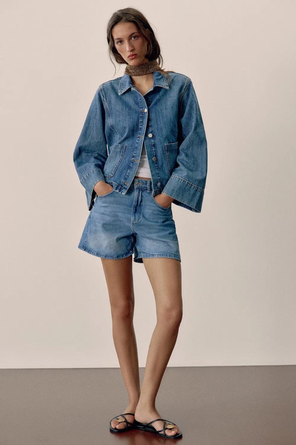 Укороченная джинсовая куртка Z1975 ZARA, Mid-blue