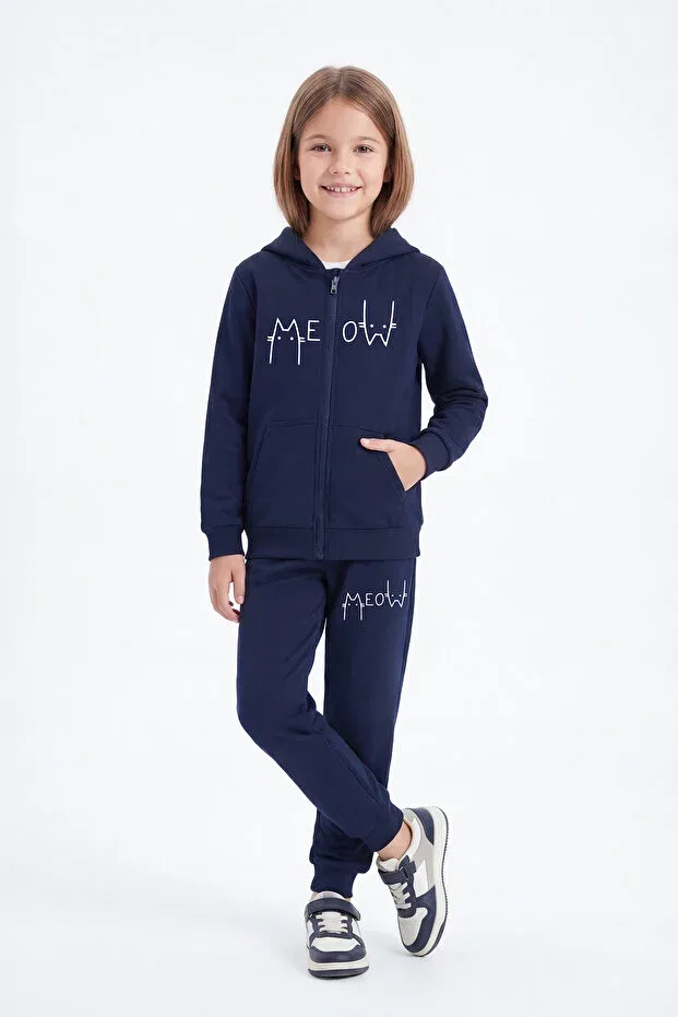 Детский комплект спортивных костюмов для девочек с принтом Fyk Kids, Gray-Black-Navy Blue — фото 4