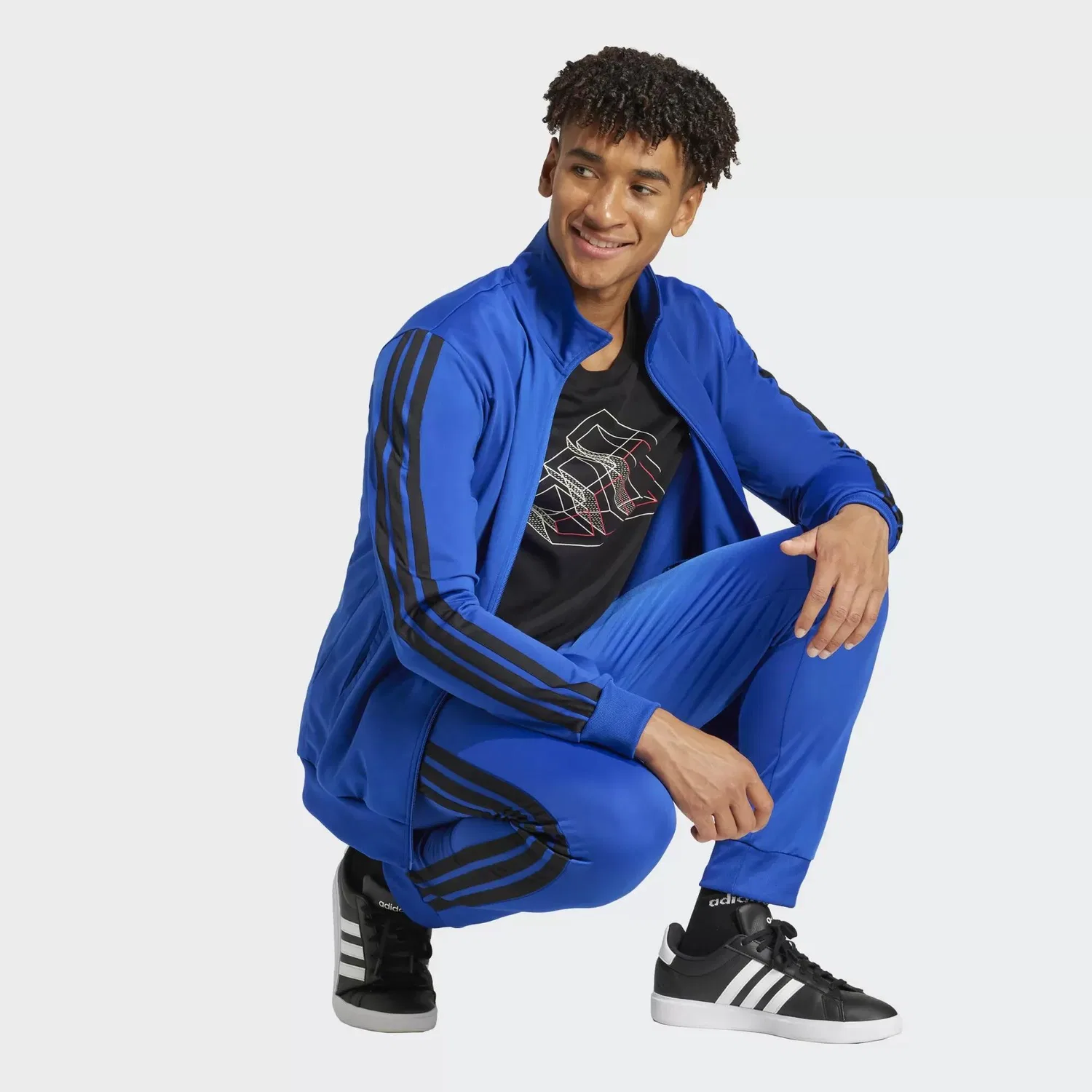 Мужской спортивный костюм с принтом 3S Tricot TT Track Suit Adidas, Konigsblau Schwarz Mediterranes Blau — фото 3