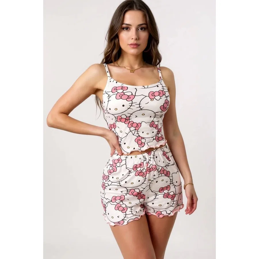 Пижамный комплект с бретельками и шортами Hello Kitty, Черный Shc4200