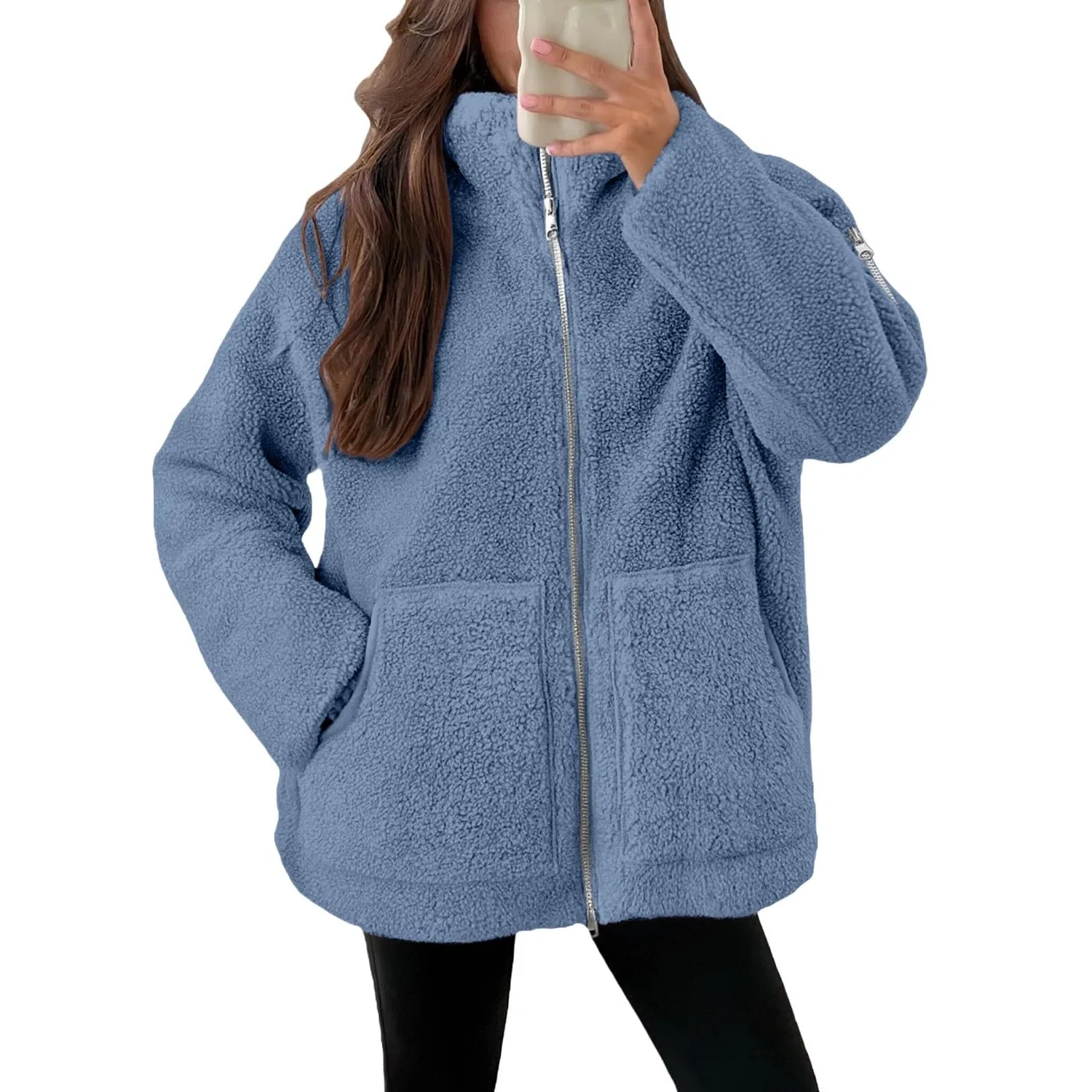 Женская флисовая куртка с принтом Oversized Fleece Jacket, blu cielo