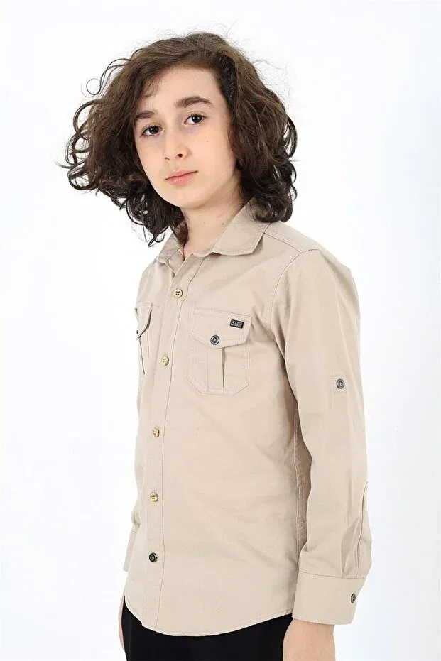 Детская рубашка для мальчиков с длинным рукавом Basics Banadamoda, Beige — фото 2