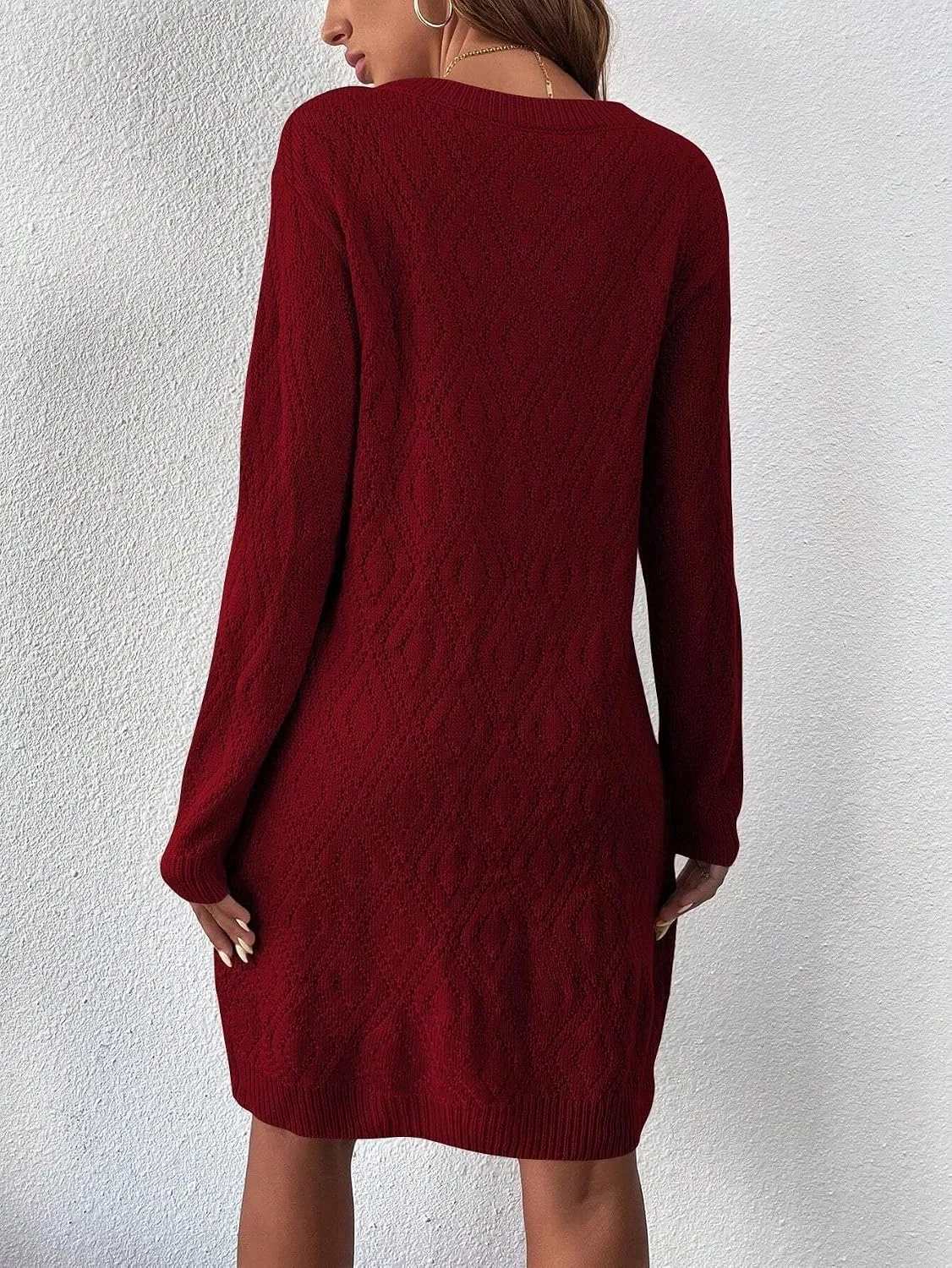 Женское трикотажное платье Casual Solid Color Knitted Dress, Burgundy — фото 2