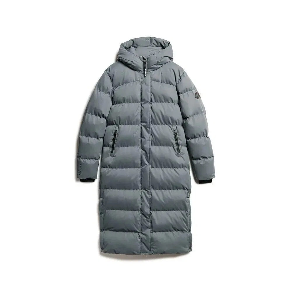 Женская длинная пуховая куртка Superdry Longline, Цвет Grau / Schwarz / Braun