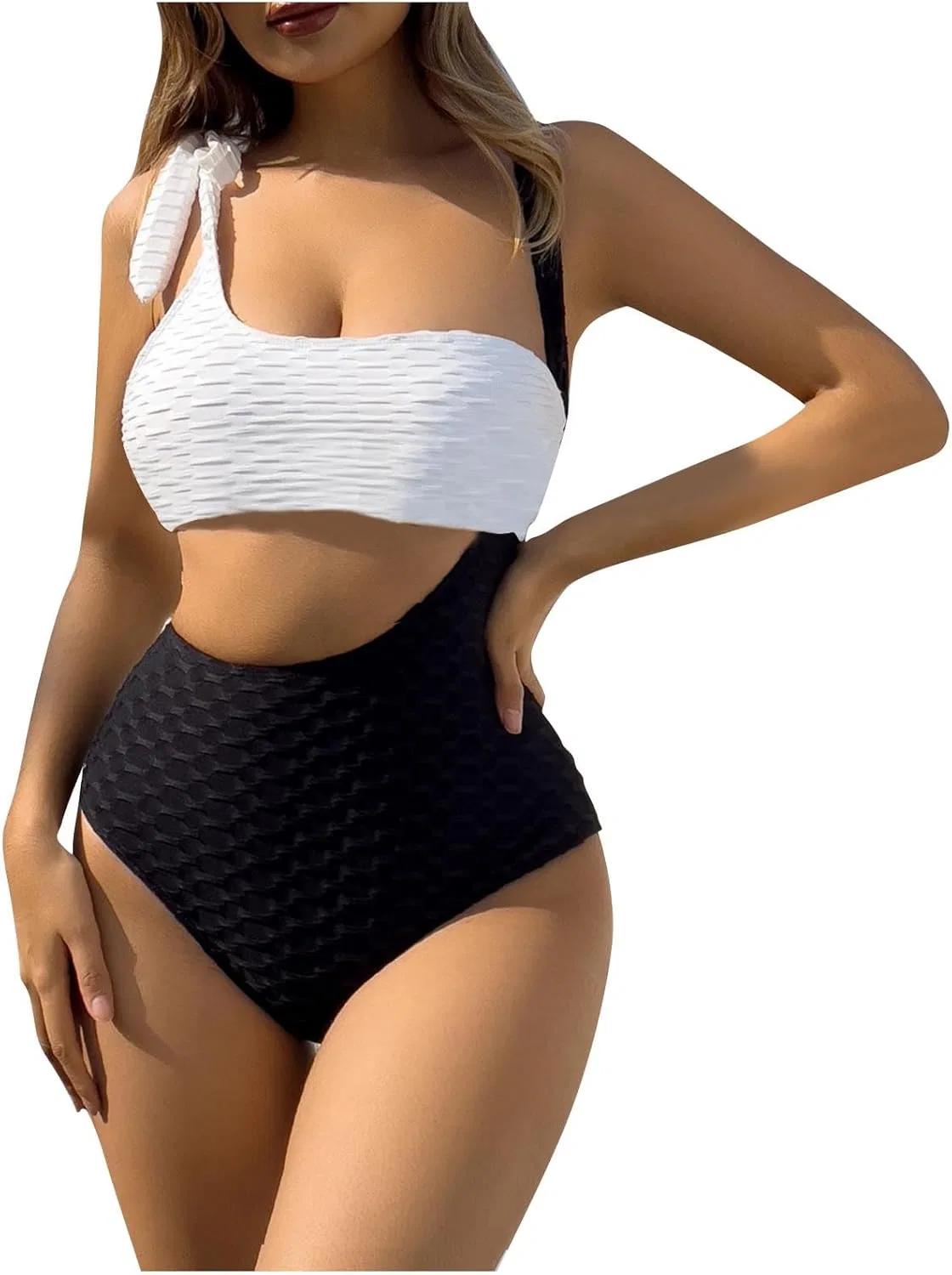 Женский купальник с контролем живота One Shoulder Cutout, White