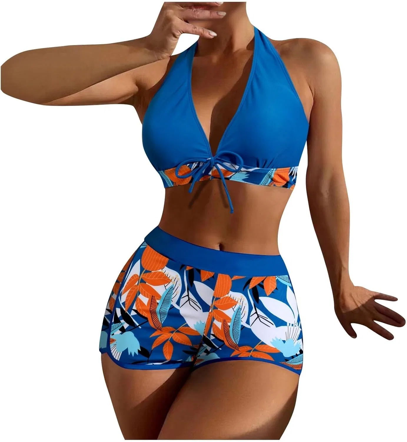 Женский бикини-сет с принтом Halter Tie, Blue