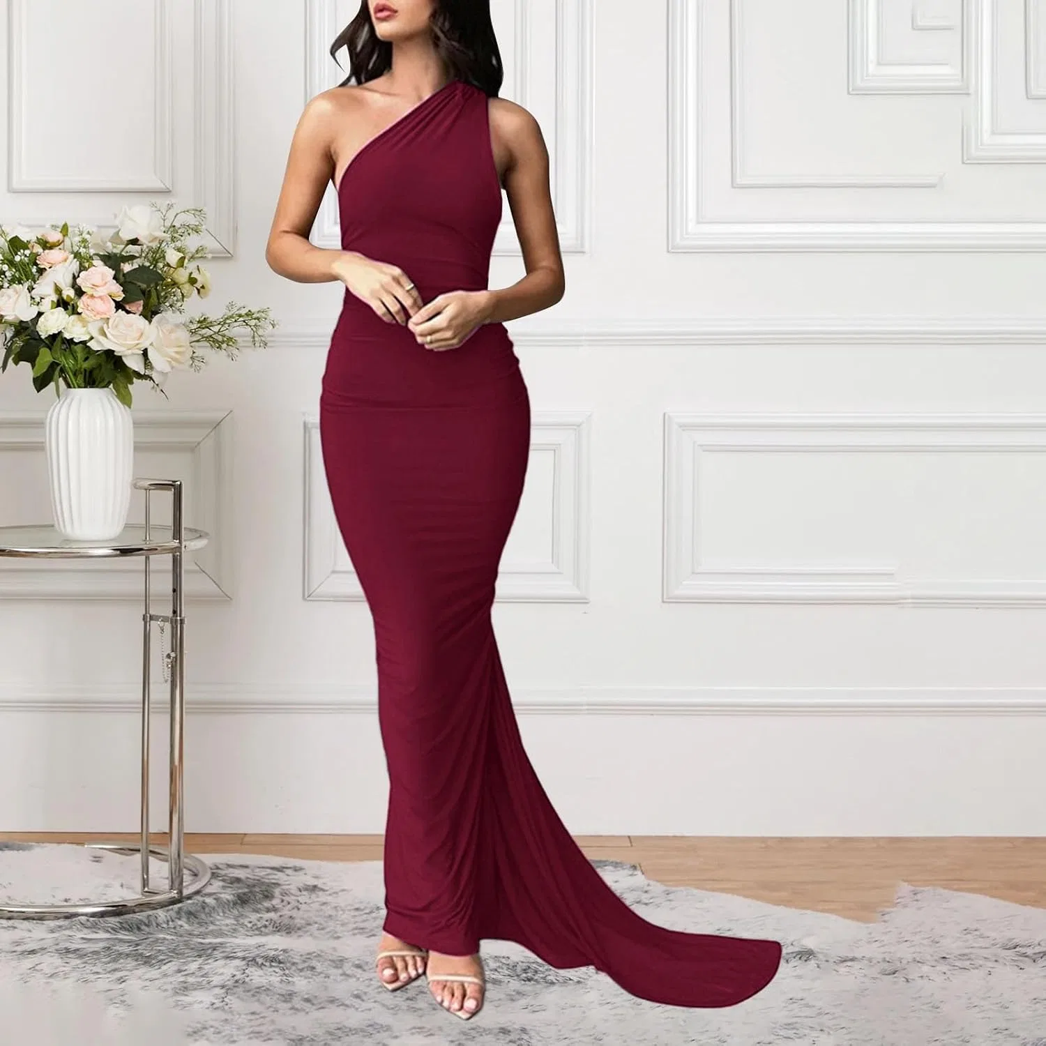 Женское облегающее платье макси с открытой спиной, Burgundy — фото 3