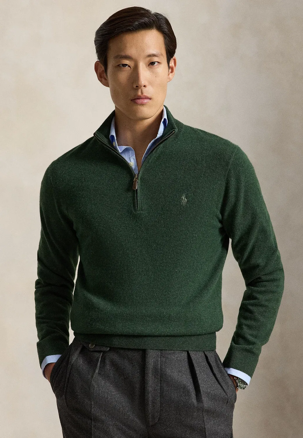 Шерстяной свитер с застежкой-молнией на четверть длины Polo Ralph Lauren, Lodgepole Pine Heather