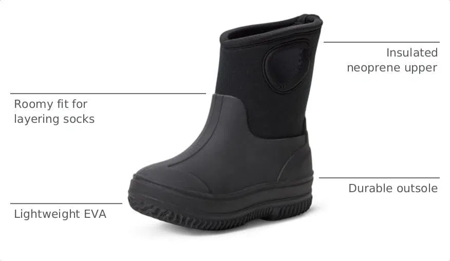 Детские утепленные резиновые сапоги из неопрена Unisex Kids' Insulated Neoprene Rain Boot Amazon Essentials, Black — фото 3