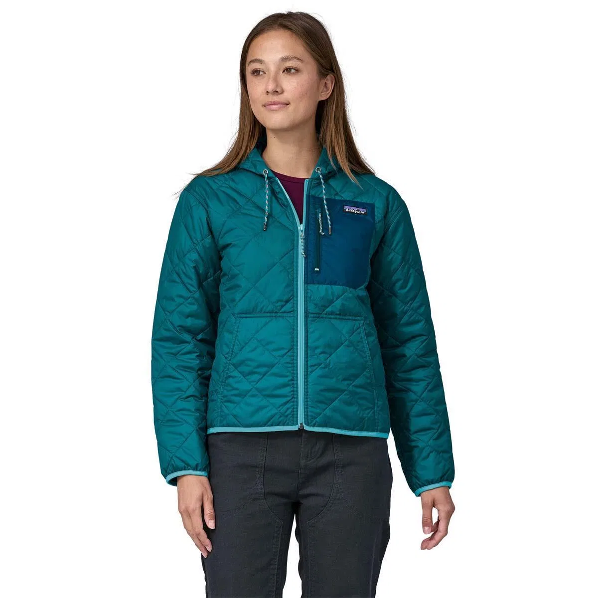 Женский утепленный бомбер с капюшоном Diamond Quilted Patagonia, Belay Blue