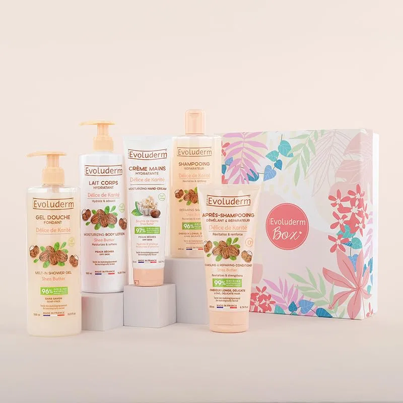 Набор для тела и волос Shea Delice, Evoluderm, 5 продуктов + перчатка, 200мл
