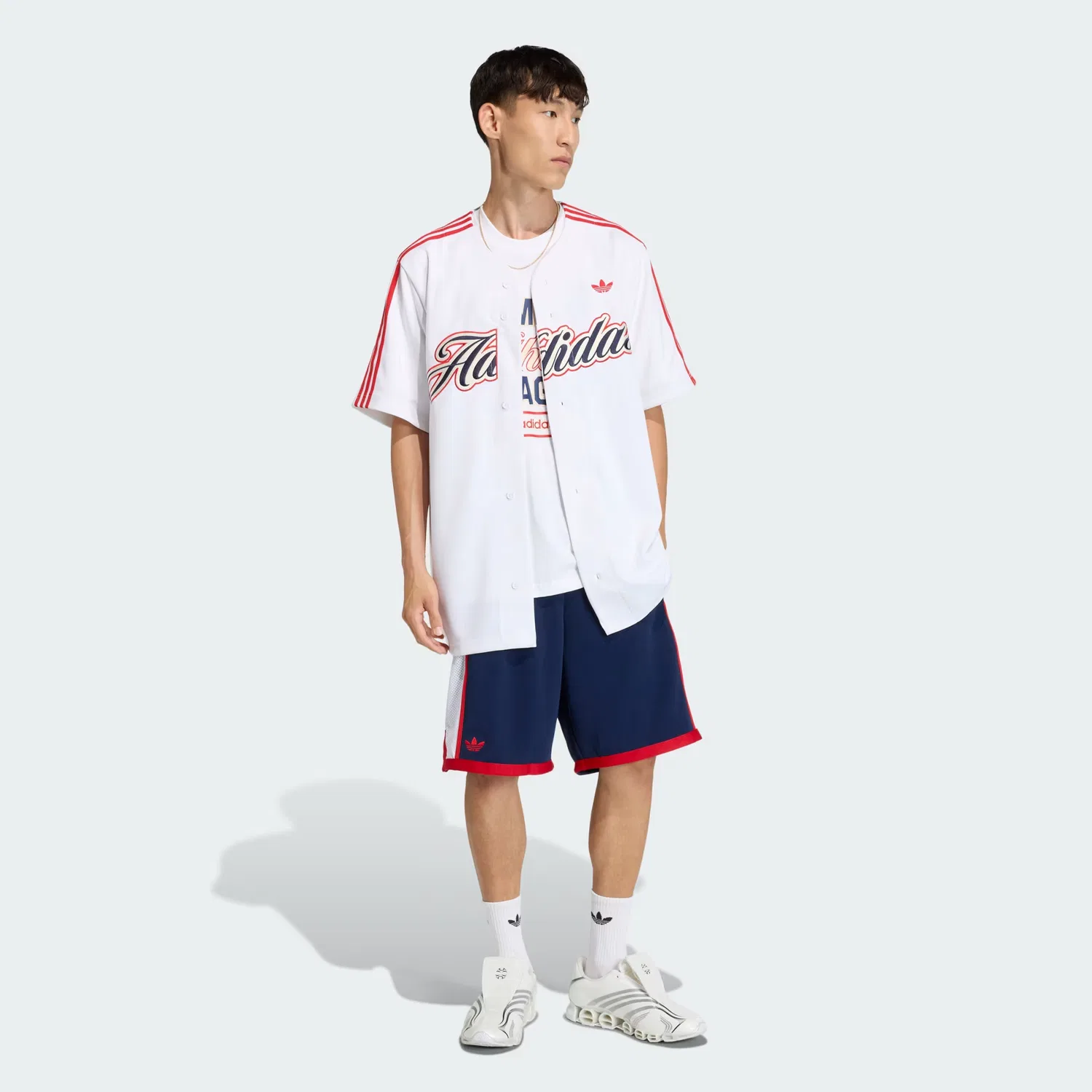 Мужская бейсбольная джерси свободного кроя Summer League Varsity Baseball Jersey Adidas Originals, белый/алый — фото 3