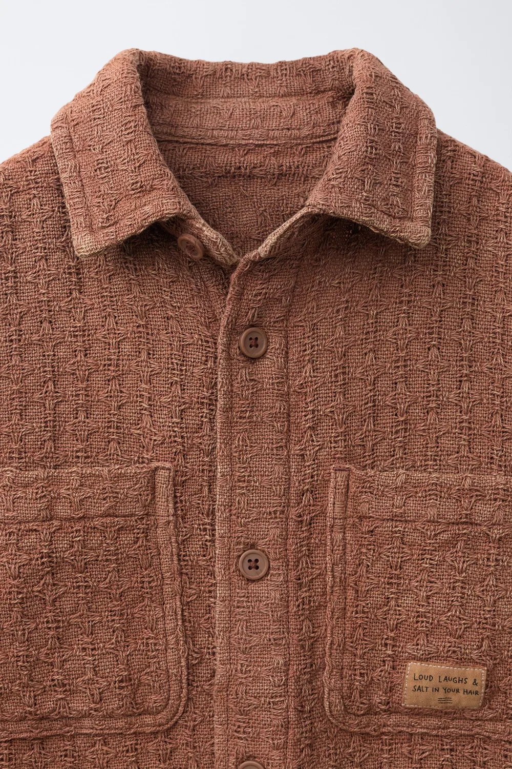 Текстурированная рубашка-куртка с карманами ZARA, Terracotta — фото 3
