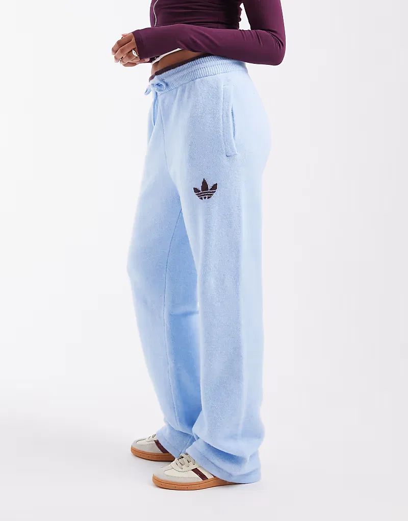 Вязаные спортивные брюки Adidas Originals светло-голубой и, бордовый — фото 2