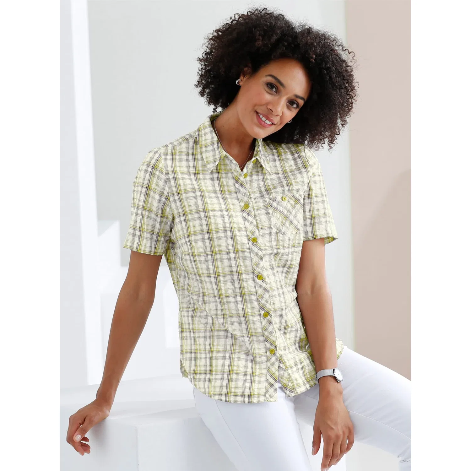 Женская блуза с каймой Classic Basics, Green Plaid