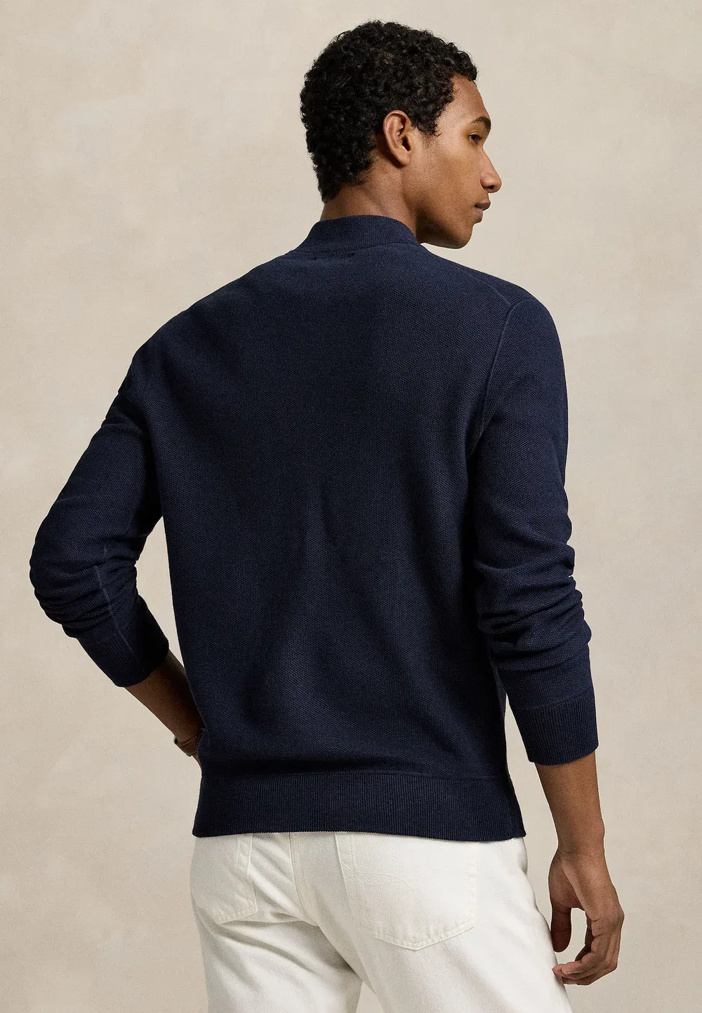 Хлопковый свитер-кардиган на молнии из сетчатой ткани Polo Ralph Lauren, Navy Heather — фото 3