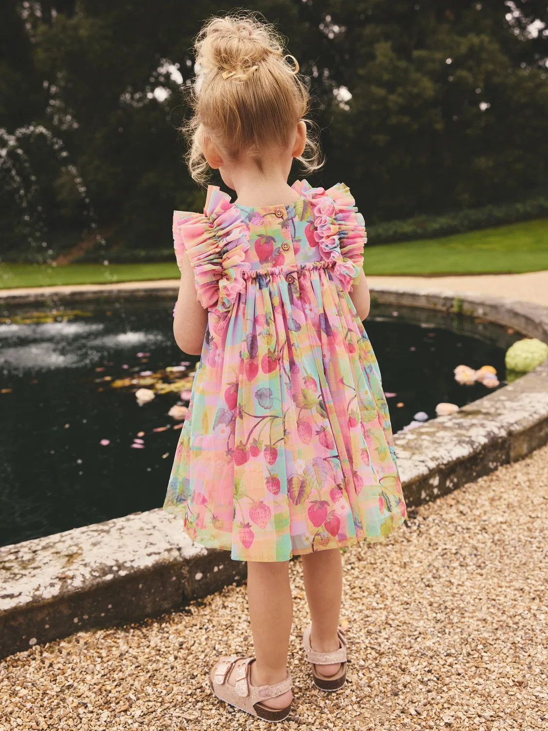 Платье с воланами из сетки, Pink Ruffle Shoulder Mesh Dress Next, розовый — фото 3